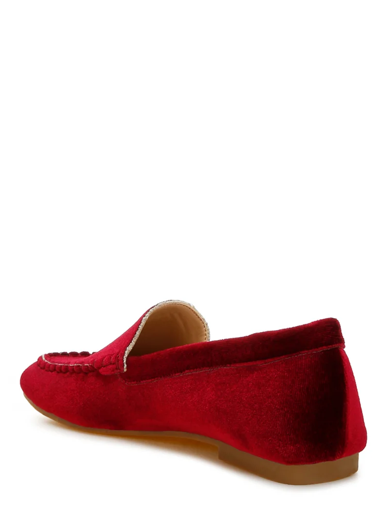 London Rag Velvet Flat Loafers in Burgundy