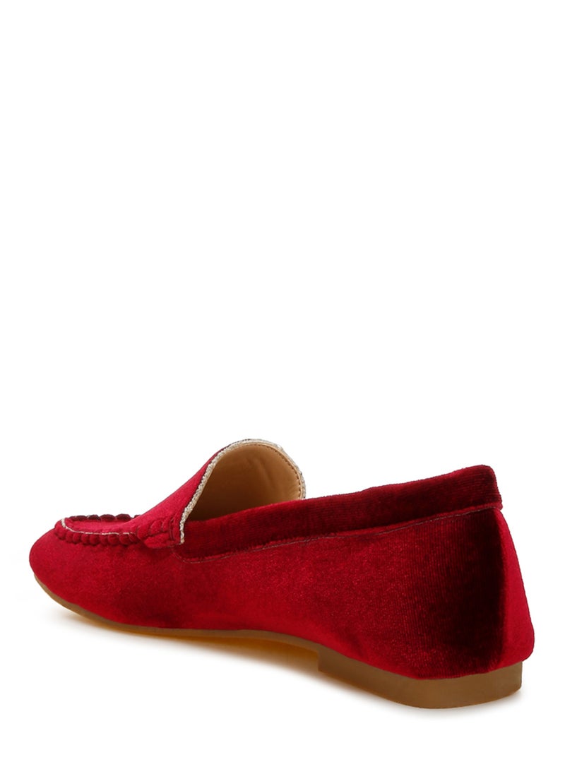 London Rag Velvet Flat Loafers in Burgundy  - Image 3