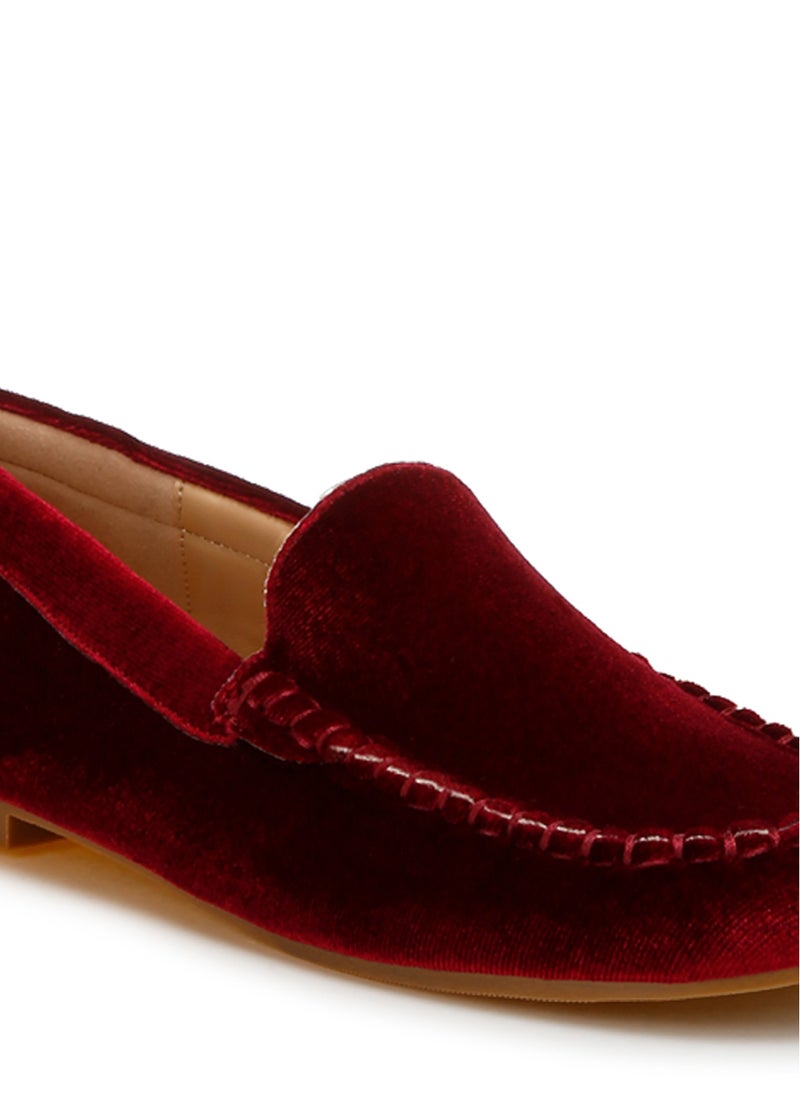 London Rag Velvet Flat Loafers in Burgundy  - Image 5