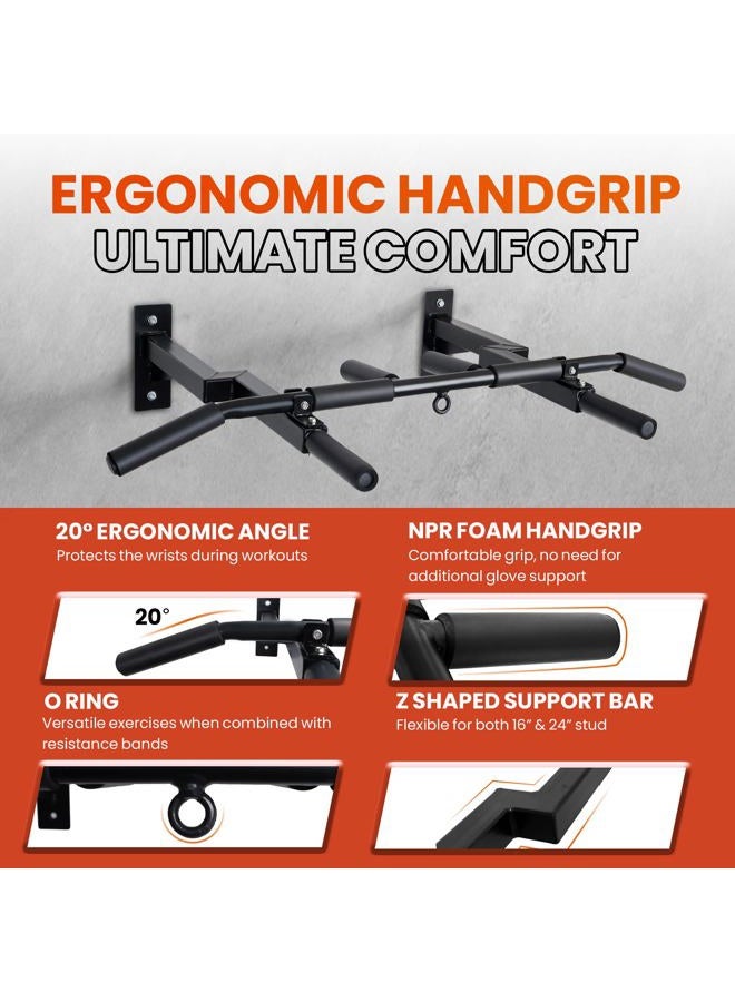 Yes4All Multi-Grip Wall Mount Pull-Up Bar, 16 & 24" Reversible Stud Compatibility Wall Mounted Pull Up Bar, Solid Construction Strength Training Pull Up Bar - Image 3