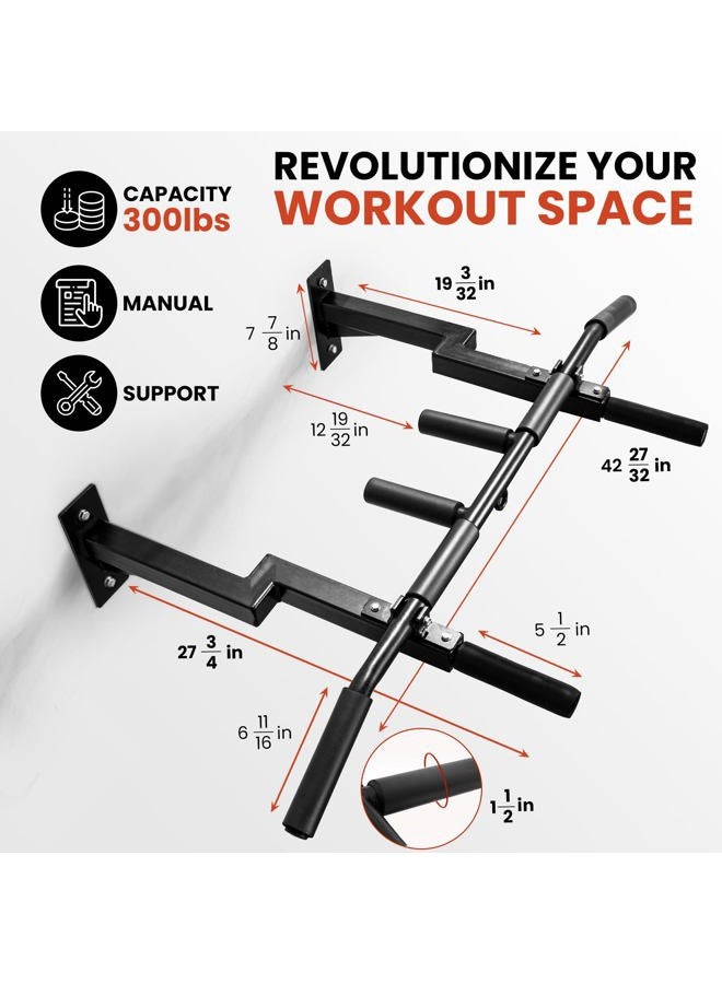 Yes4All Multi-Grip Wall Mount Pull-Up Bar, 16 & 24" Reversible Stud Compatibility Wall Mounted Pull Up Bar, Solid Construction Strength Training Pull Up Bar - Image 4