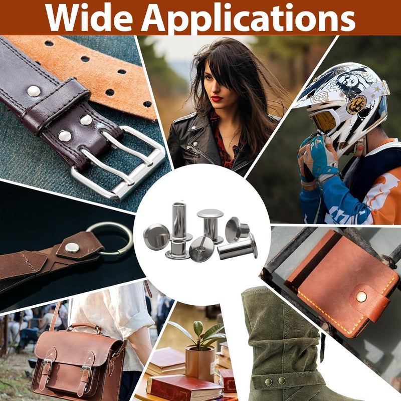 Socell 120Sets Chicago Screws Kit,Socell 6 Sizes Chicago Screws for Leather,Binding Screws Leather Rivet kit for Crafts, Clothing, Shoes, Belts, Bags, and Custom-Made Items(Silver, M5*4,5,6,8,10,12) - Image 5