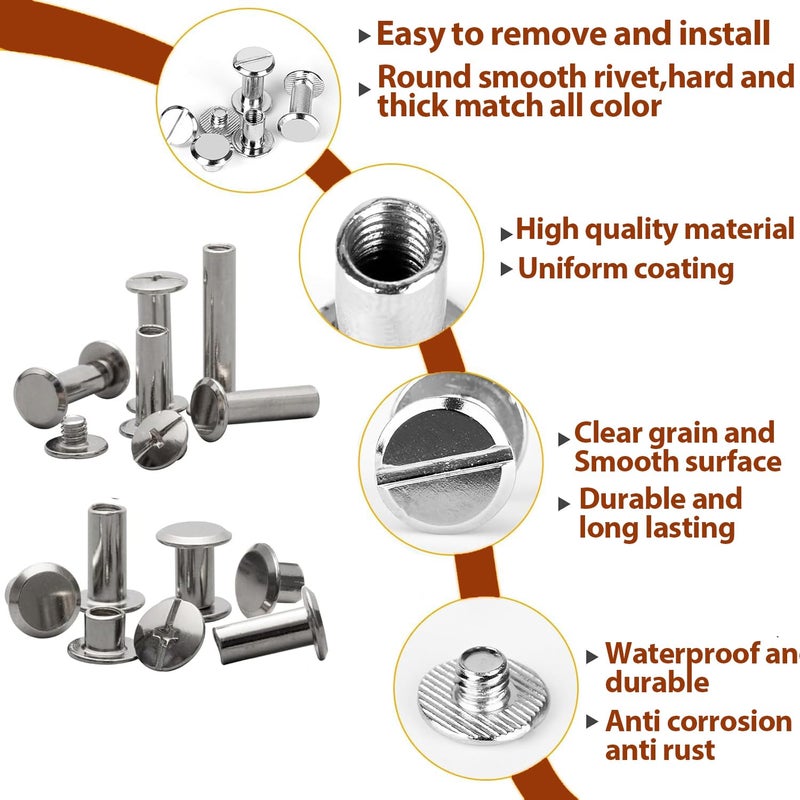 Socell 120Sets Chicago Screws Kit,Socell 6 Sizes Chicago Screws for Leather,Binding Screws Leather Rivet kit for Crafts, Clothing, Shoes, Belts, Bags, and Custom-Made Items(Silver, M5*4,5,6,8,10,12) - Image 3