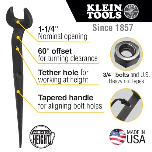 KLEIN TOOLS 3212TT Construction Spud Wrench with Tether Hole Made in USA 114Inch Nominal Opening 34Inch Bolt for US Heavy Nut - Image 3