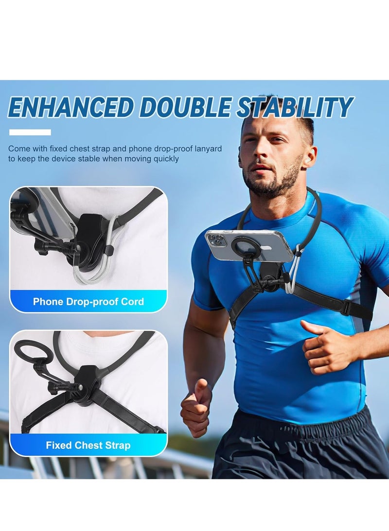 ماكدو حامل الرقبة المغناطيسي للهواتف المحمولة والكاميرات وحامل الهاتف بدون استخدام اليدين وحامل الهاتف بالرقبة مع حزام صدر مضاد للاهتزاز لهواتف آيفون 16 و15 و14 و13 و12 وهواتف أندرويد لالتقاط صور سيلفي - Image 1