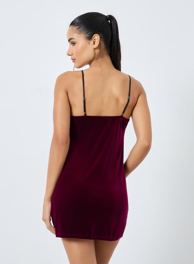 Styli Velvet Slip Dress with Lace Insert - Image 4