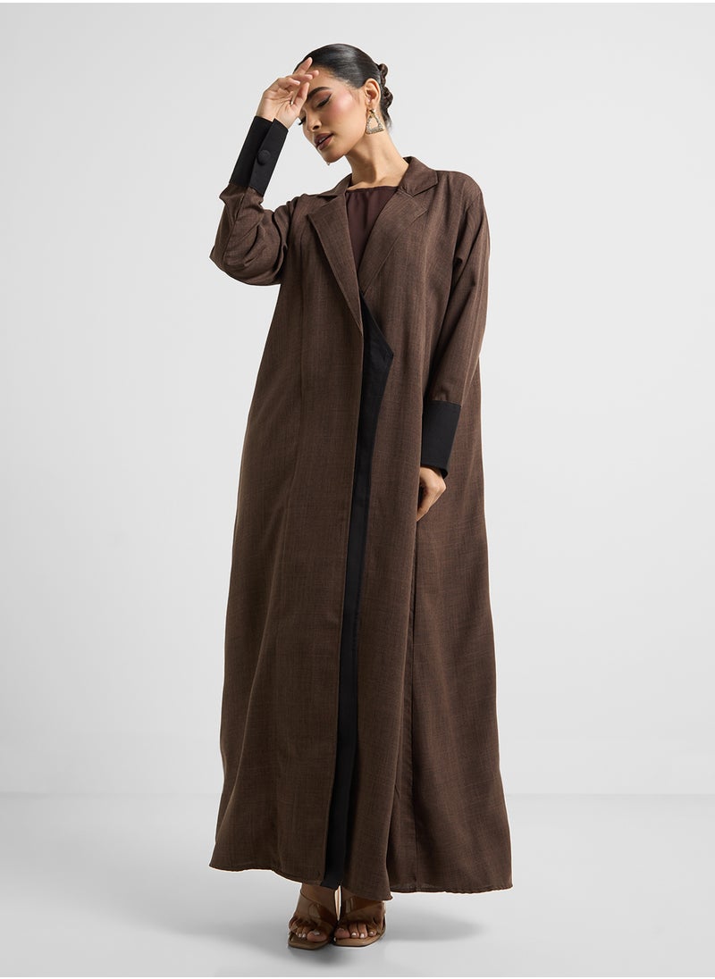 Khizana - Contrast Cuffed Abaya With Sheila - Image 1