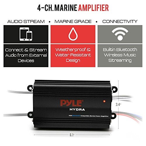 Pyle 200W RMS 4-Channel Marine Amplifier - Bluetooth Wireless Audio Streaming - Waterproof - Full Range Stereo w/ RCA - High Crossover HD Music - Multi-Channel System - Compact & Powerful - PLMRMB4CB - Image 4