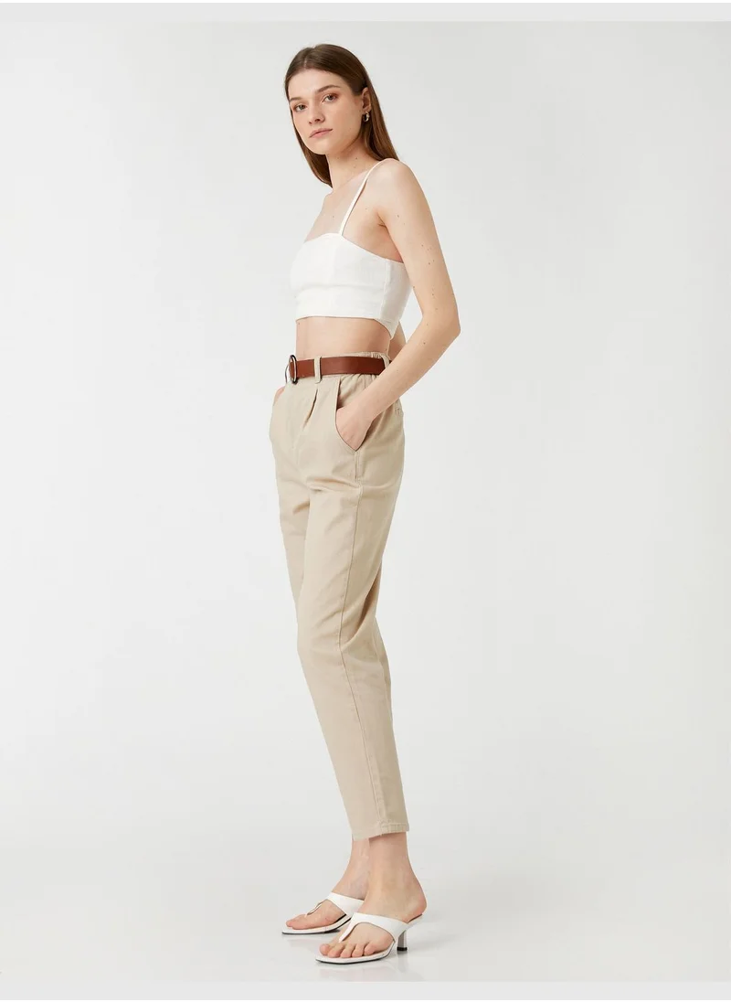 كوتون High Waist Pocket Detail Belted Carrot Trousers