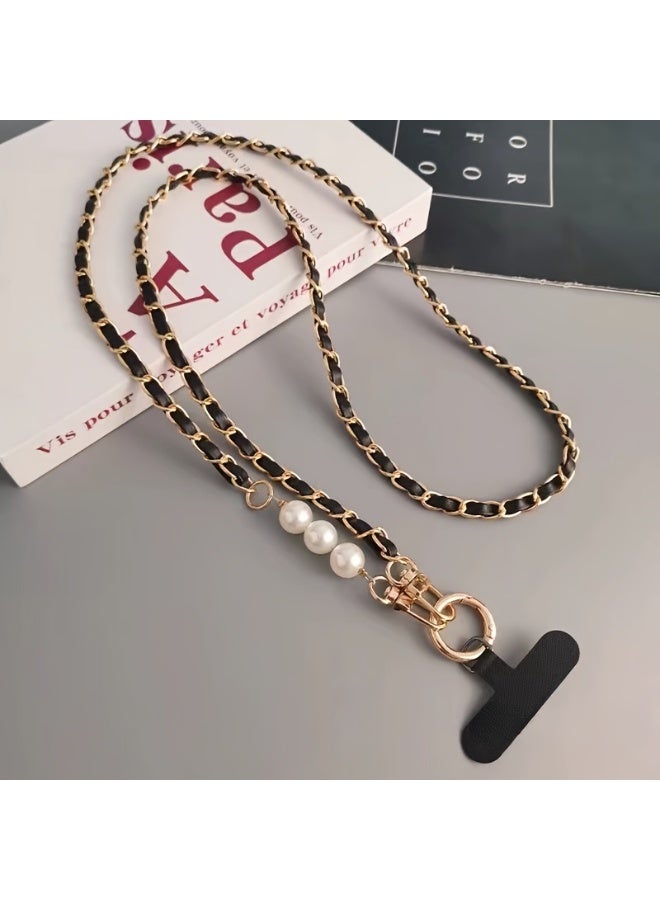 Universal Phone Lanyard-Durable, Chic Faux Pearl & Faux Leather Crossbody Phone Lanyard - Elegant Shoulder Strap Accessory - Image 1