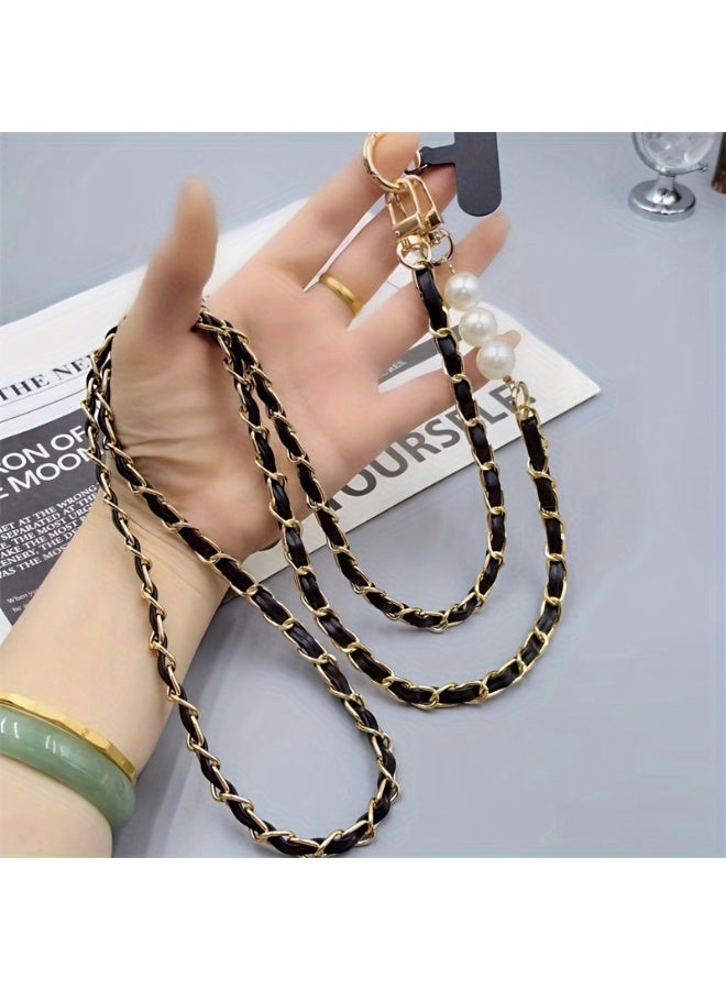 Universal Phone Lanyard-Durable, Chic Faux Pearl & Faux Leather Crossbody Phone Lanyard - Elegant Shoulder Strap Accessory - Image 2