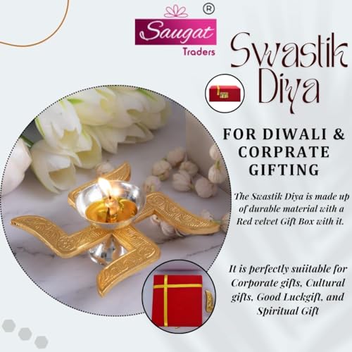 Saugat Traders Corporate Gifts for Diwali Combo Pack of 5 - Metal Swastik Diya with Box Gift for Clients, Office Employees, Family, Friends - Religious Return Gifts Bulk - Image 5