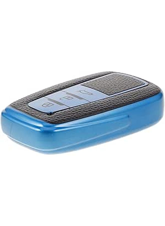 Blue Leather Texture 3 Button Smart Remote Key Fob Protector Case with Keychain - Image 1