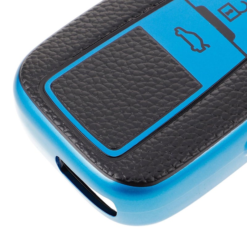 Blue Leather Texture 3 Button Smart Remote Key Fob Protector Case with Keychain - Image 4