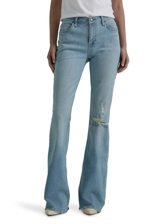 LEE Women's Legendary Mid Rise Flare Jean, Morning Veil DX, 6 Short - Image 1