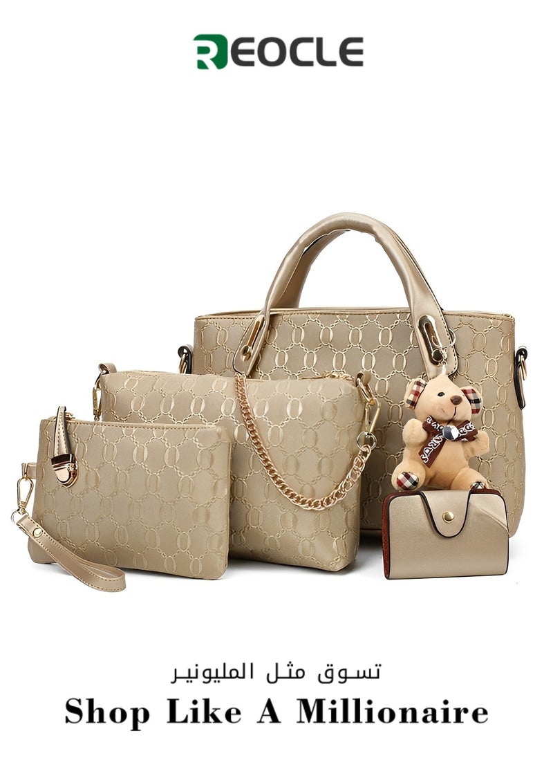 REOCLE Women's 4 Pcs Handbags Set Top Handle Shoulder Crossbody Bag Handle Satchel Hobo Handbag Set Large Tote & Purse & Shoulder Bag & Card Holder Tote Bag  - Image 1