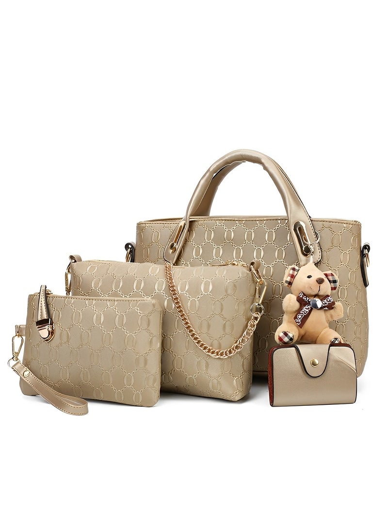 REOCLE Women's 4 Pcs Handbags Set Top Handle Shoulder Crossbody Bag Handle Satchel Hobo Handbag Set Large Tote & Purse & Shoulder Bag & Card Holder Tote Bag  - Image 2