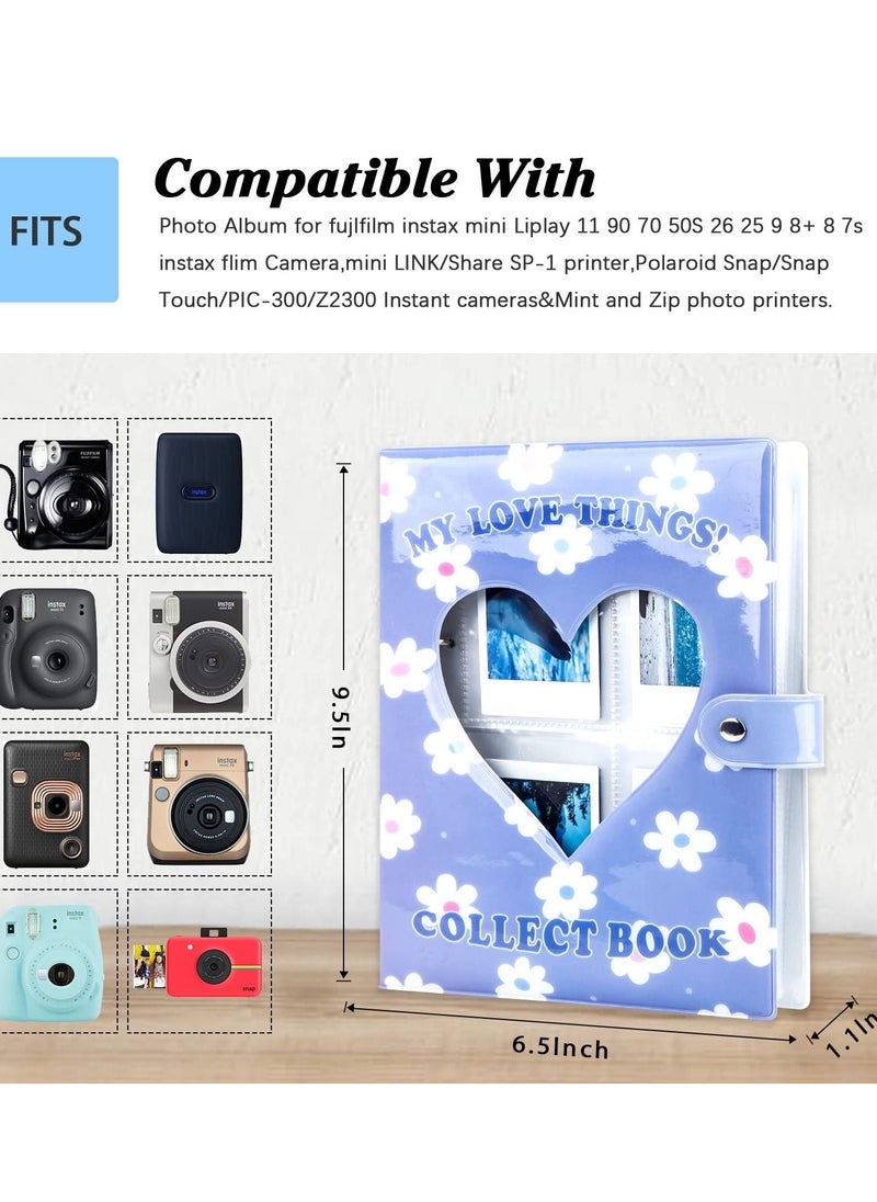 SYOSI 200 Pockets 3 Inch Mini Album for Fujifilm Instax Camera Loose Leaf Insert Album Love Daisy Hollow Photo Card Holder Book Business Card Holder Instax Mini Album Book (Purple)  - Image 3