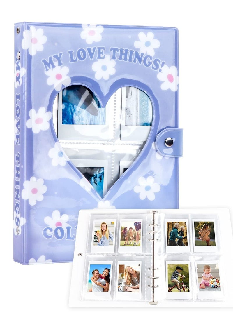 SYOSI 200 Pockets 3 Inch Mini Album for Fujifilm Instax Camera Loose Leaf Insert Album Love Daisy Hollow Photo Card Holder Book Business Card Holder Instax Mini Album Book (Purple)  - Image 1