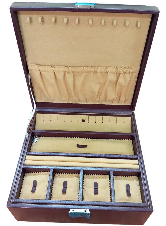 Leatherman Genuine Leather Brown Large Jewellery Box for Women | Double Tray Jewellery Organizer with Key Lock | Velvet Lined | Fits All Your Jewellery in One Place - Image 1