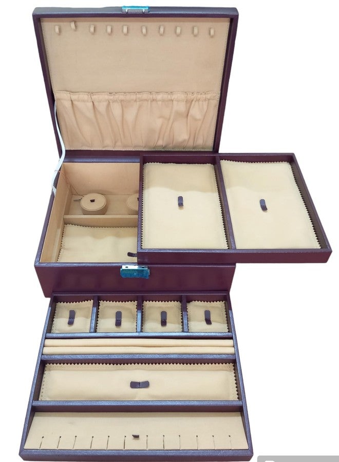 Leatherman Genuine Leather Brown Large Jewellery Box for Women | Double Tray Jewellery Organizer with Key Lock | Velvet Lined | Fits All Your Jewellery in One Place - Image 2