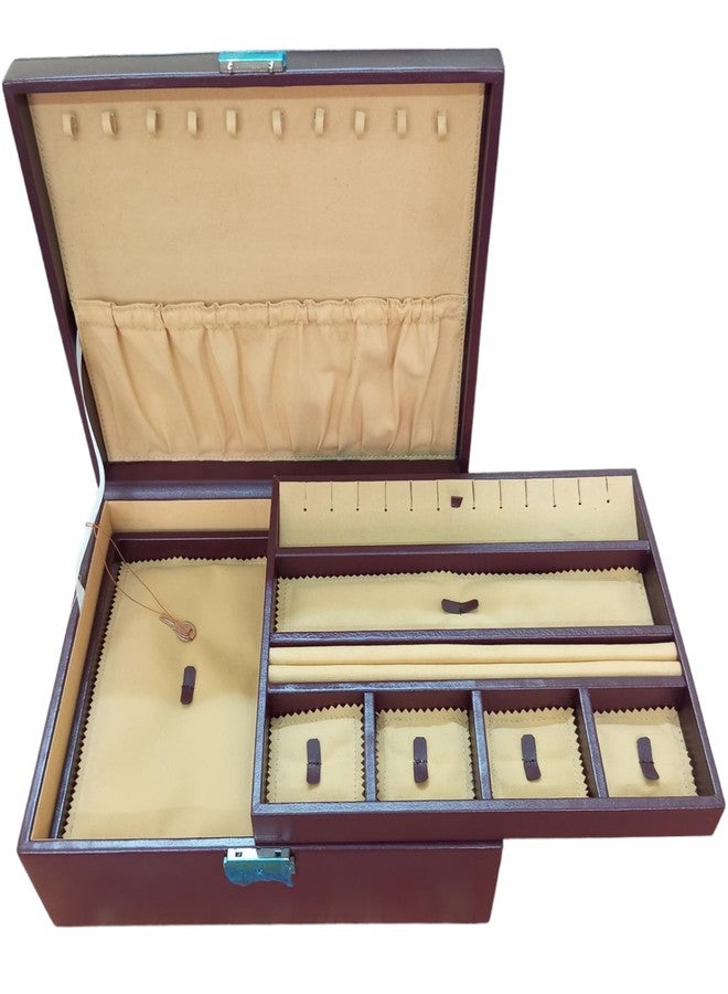 Leatherman Genuine Leather Brown Large Jewellery Box for Women | Double Tray Jewellery Organizer with Key Lock | Velvet Lined | Fits All Your Jewellery in One Place - Image 3