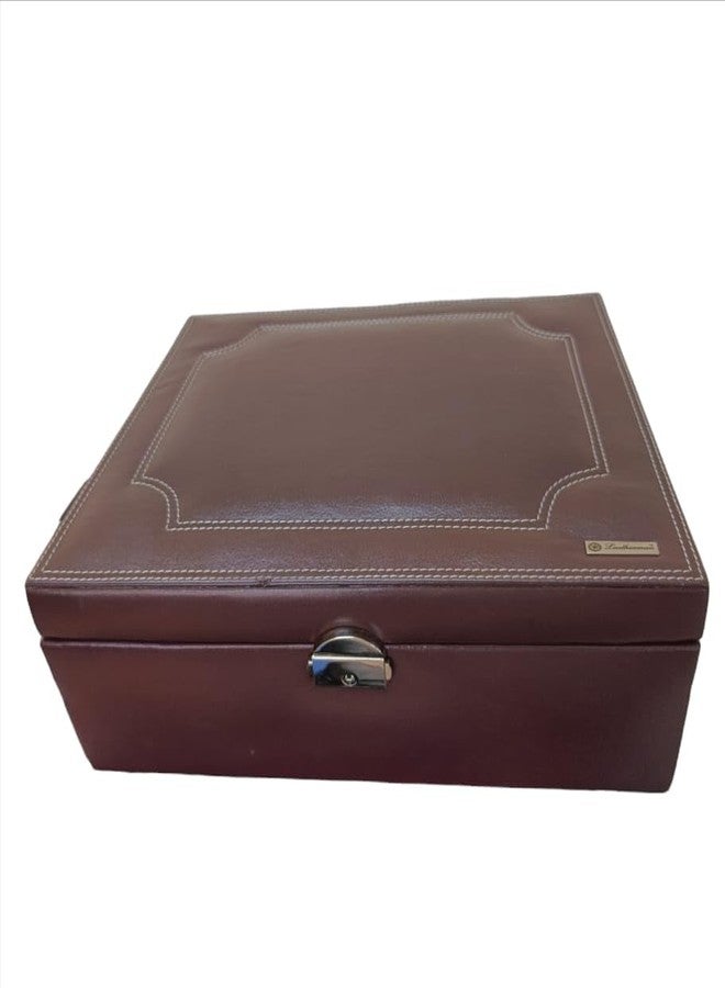 Leatherman Genuine Leather Brown Large Jewellery Box for Women | Double Tray Jewellery Organizer with Key Lock | Velvet Lined | Fits All Your Jewellery in One Place - Image 5