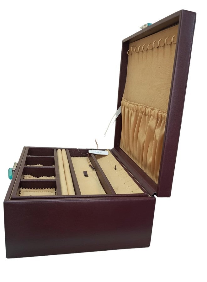 Leatherman Genuine Leather Brown Large Jewellery Box for Women | Double Tray Jewellery Organizer with Key Lock | Velvet Lined | Fits All Your Jewellery in One Place - Image 4