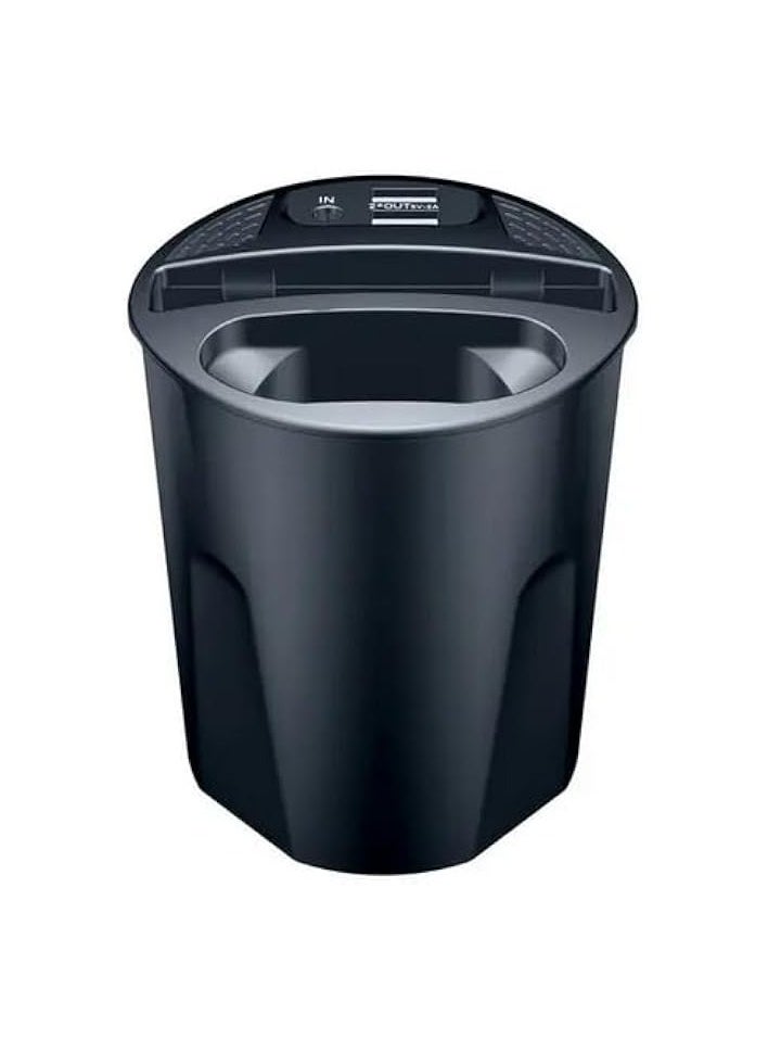 erorex 4-in-1 Car Qi Wireless 15W Charging Cup Holder Fast Car (Mobile Phone/Pods) Charger Cup Wireless Auto Charger-Cup Holder Dual USB Wireless Charging - Black  - Image 2