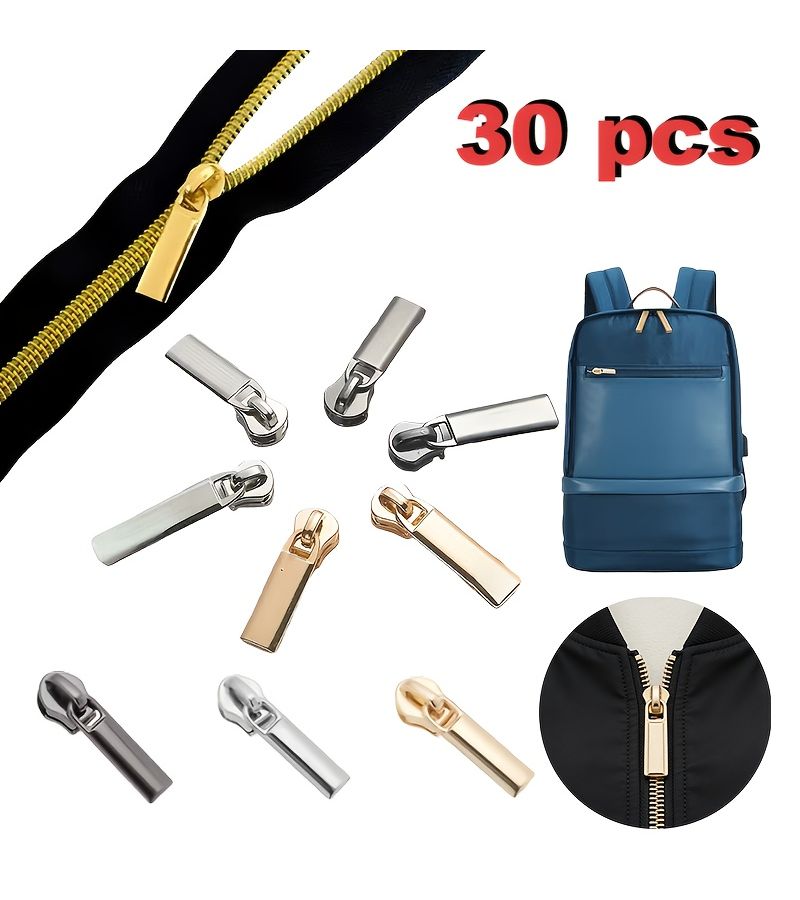 30 Pcs No 3 Multifunctional Universal Zipper Sliders Black Silvery Golden Sturdy Durable Sewing Fasteners - Image 1