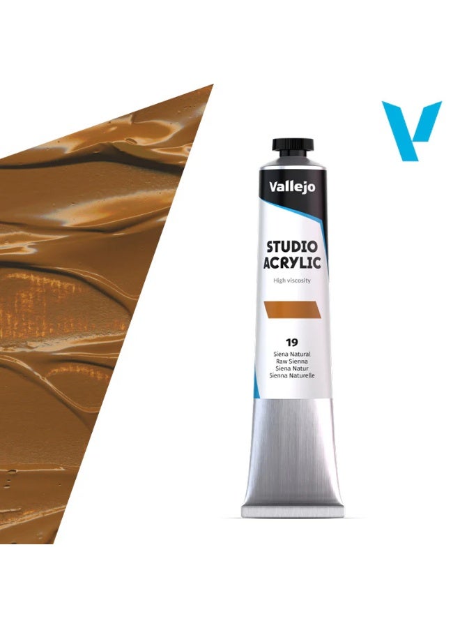 Vallejo Acrylic Studio Raw Sienna #19 - Premium Artist's 58ml Tube for Rich Earthy Yellow Tones