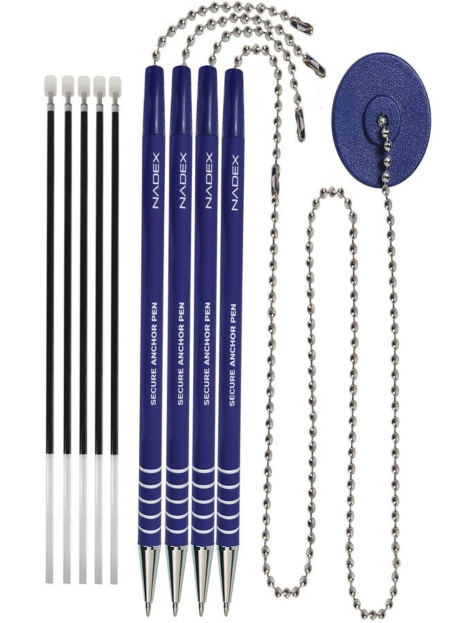 Nadex Ball and Chain Security Pen Set | 4 Pens, 1 Adhesive Mount, and 5 Refills (Blue) - Image 2