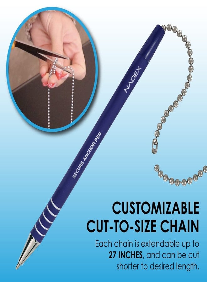 Nadex Ball and Chain Security Pen Set | 4 Pens, 1 Adhesive Mount, and 5 Refills (Blue) - Image 3