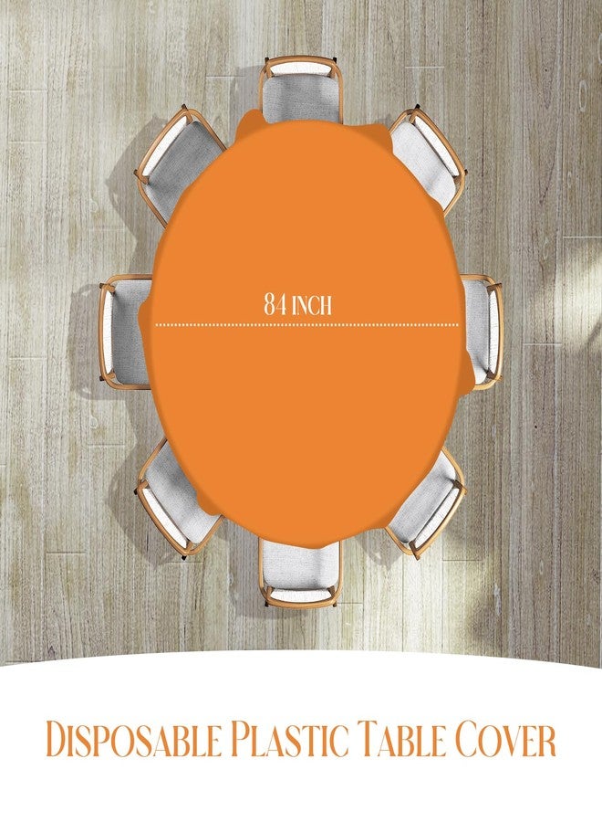 MASHAN 12Pcs Round Plastic Fall Tablecloth Disposable Yellow Coffee Orange Tablecloths Round Table Covers for Happy Fall Decor Thanksgiving Day Harvest Wedding Birthday Baby Shower Party Decoration, 84Inch - Image 2