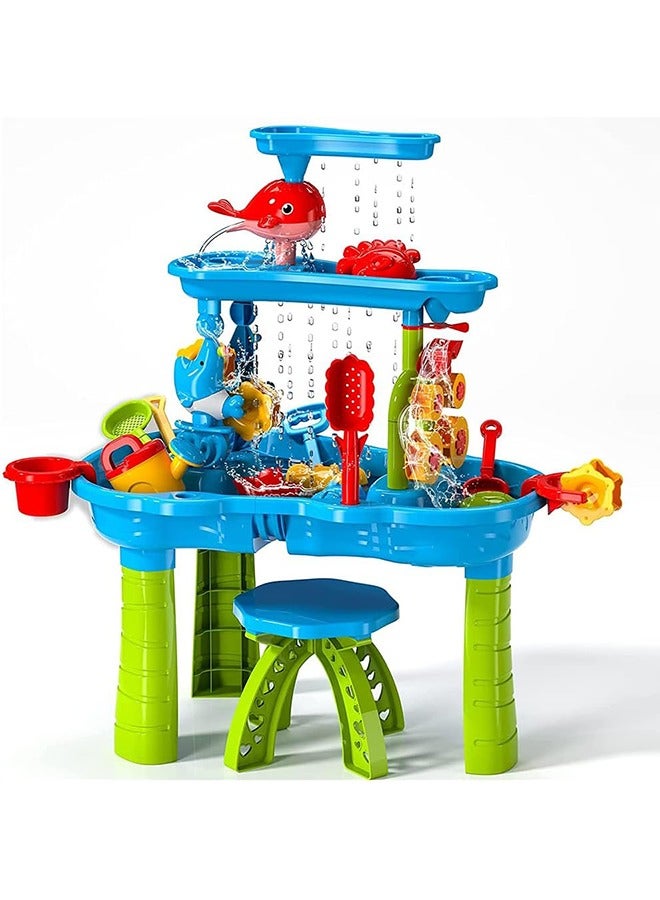Garlo Kids Sand Water Table for Toddlers, 3-Tier Sand Table and Rain Showers Splash Pond Water Table Toys, Kids Beach Toys Activity Sensory Play Table Beach Summer Outside Toy for Toddler Boys Girls - Image 1