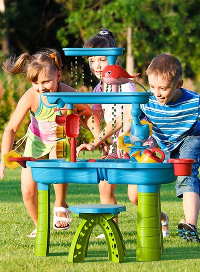 Garlo Kids Sand Water Table for Toddlers, 3-Tier Sand Table and Rain Showers Splash Pond Water Table Toys, Kids Beach Toys Activity Sensory Play Table Beach Summer Outside Toy for Toddler Boys Girls - Image 2
