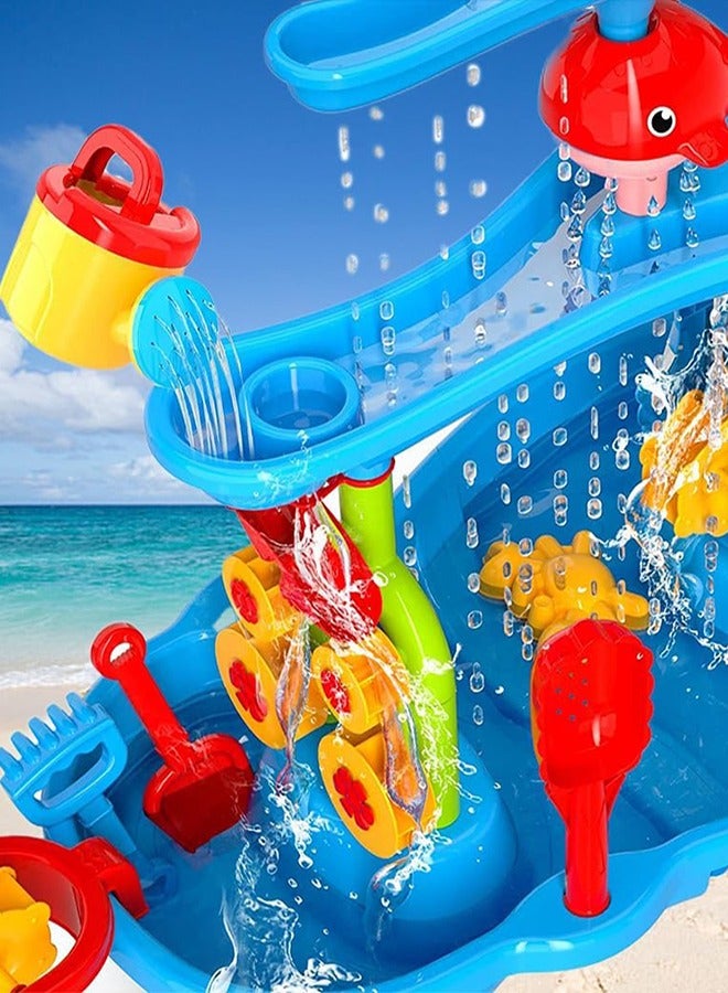 Garlo Kids Sand Water Table for Toddlers, 3-Tier Sand Table and Rain Showers Splash Pond Water Table Toys, Kids Beach Toys Activity Sensory Play Table Beach Summer Outside Toy for Toddler Boys Girls - Image 3
