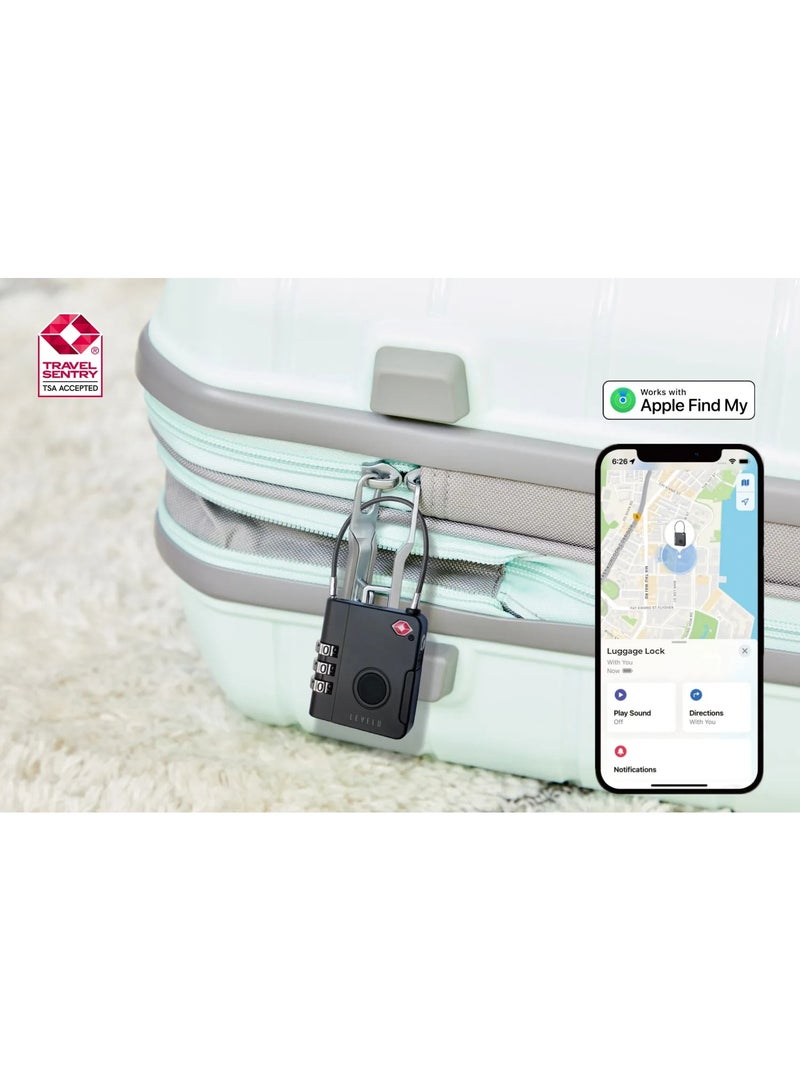 ليفيلو قفل أمتعة TabiLock TSA / لمسة نهائية من سبائك الألومنيوم / فحص آمن / بدون ضرر / قفل رقمي / كابل فولاذي / مضاد للسرقة / بطارية قابلة للاستبدال / وقت عمل 120 يومًا / بطارية ليثيوم معدنية / يعمل مع Apple Find - أسود  - Image 2