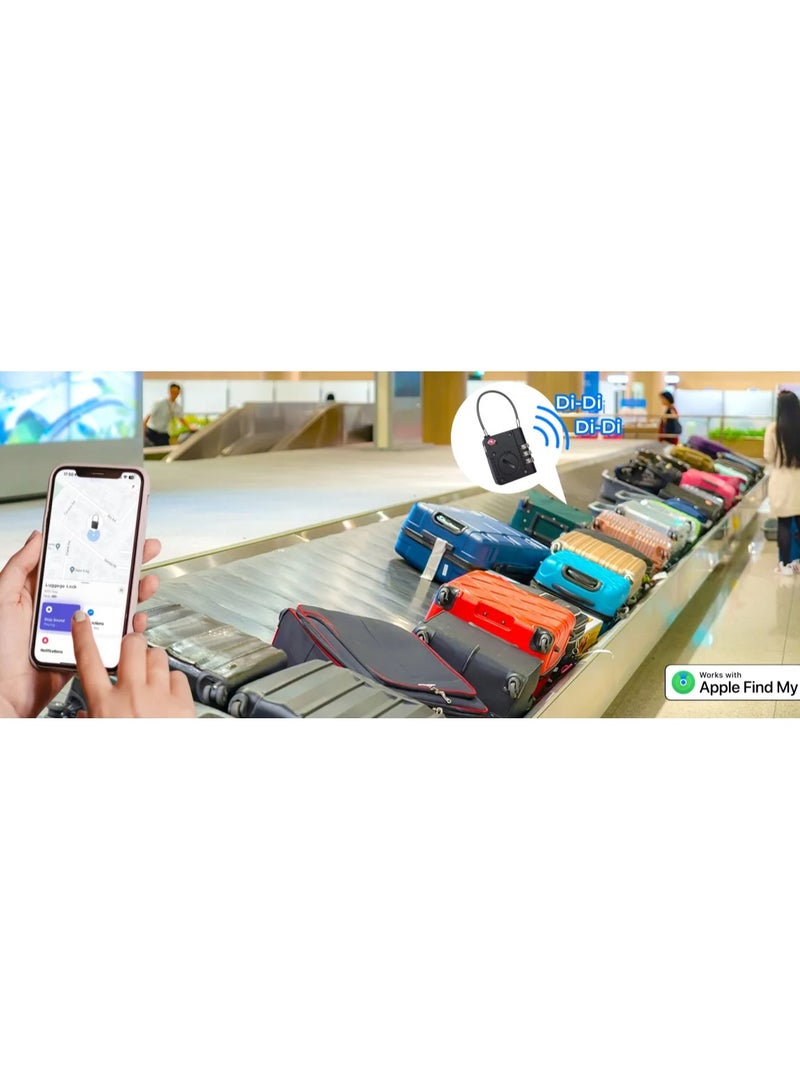 ليفيلو قفل أمتعة TabiLock TSA / لمسة نهائية من سبائك الألومنيوم / فحص آمن / بدون ضرر / قفل رقمي / كابل فولاذي / مضاد للسرقة / بطارية قابلة للاستبدال / وقت عمل 120 يومًا / بطارية ليثيوم معدنية / يعمل مع Apple Find - أسود  - Image 3