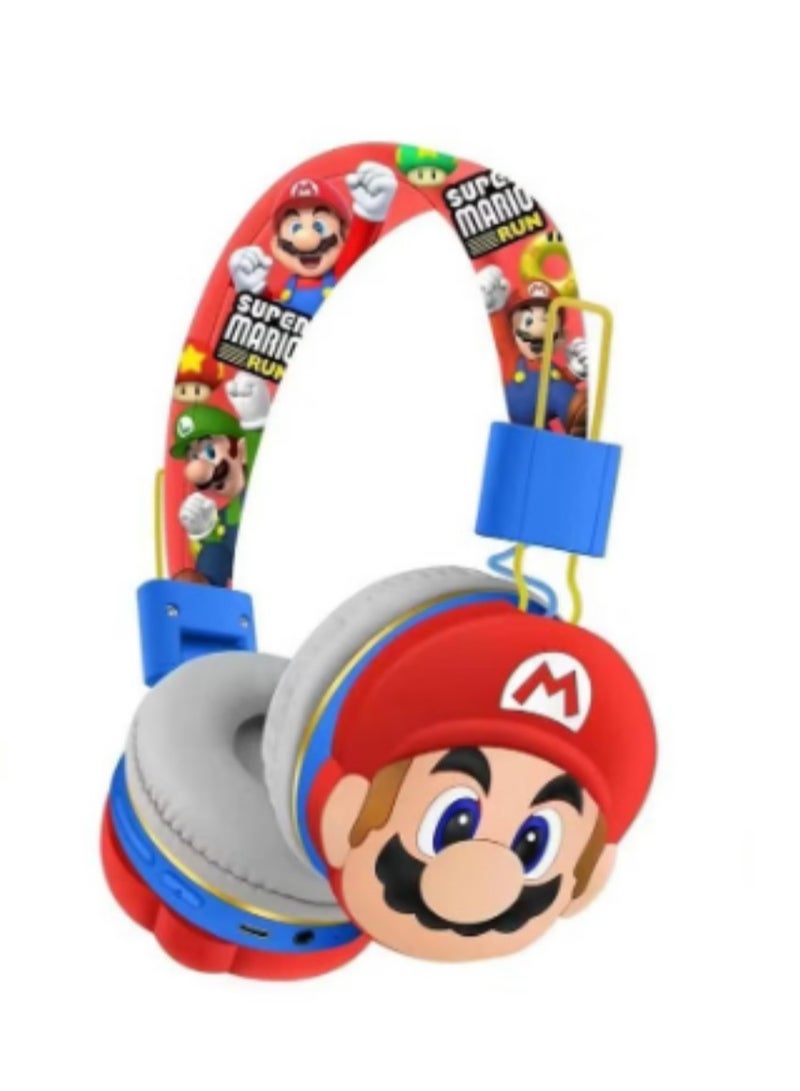 Upgraded red and blue Mario pattern children's bluetooth wireless earphones - Image 1