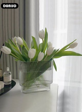 Creative Clear Glass Vase Craft Aesthetic Decorative Small Flower Vase Hydroponic Plant Desktop Ornament Modern Irregularity Vase for Flowers Rose Home and Office - view 3