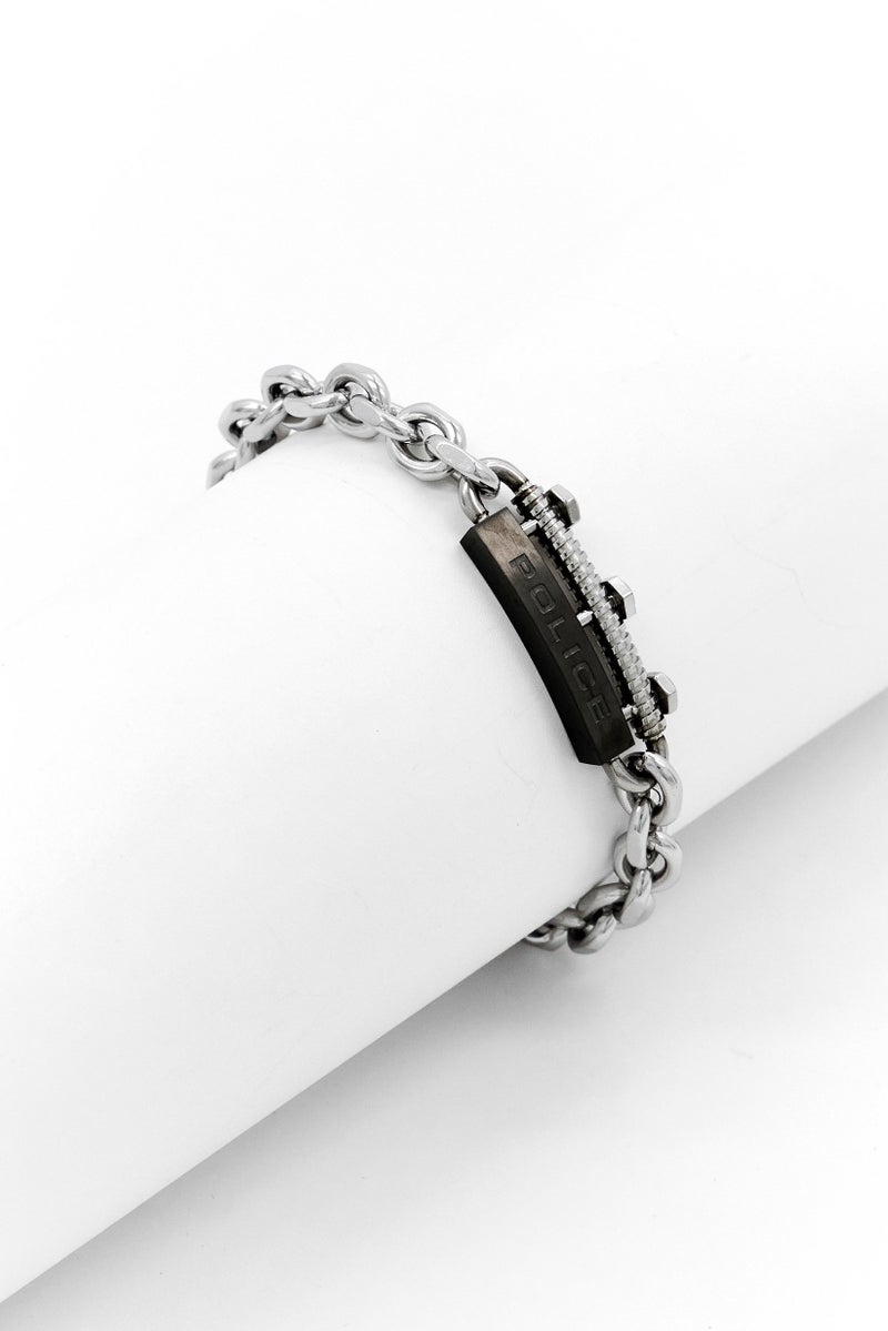 POLICE Men Stainless Steel Shiny Bolt Bracelet, Silver - Image 1