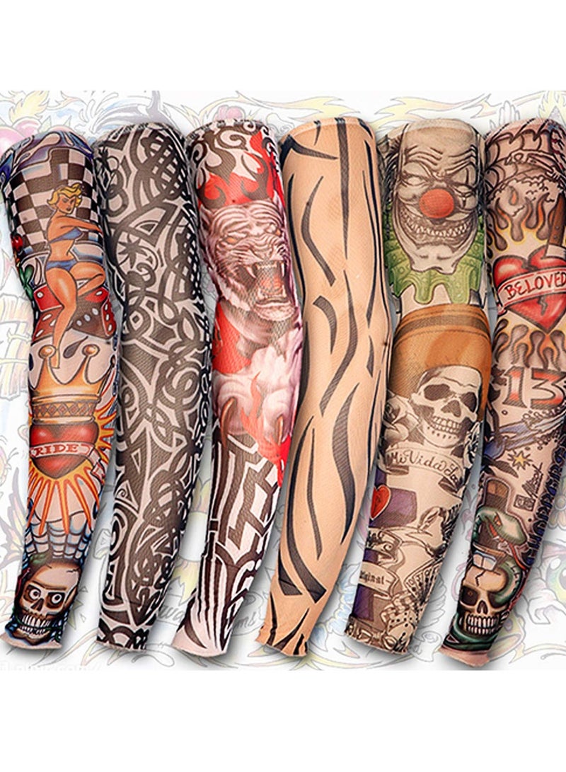 YARIEW Tattoo Sleeves for Men, 6Pcs Arm Sleeves Fake Tattoos Sleeves to Cover Arms Sun Protection Sleeves Tattoo Sleeve Covers Temporary Tattoo Sleeves for Men Halloween (Set 1) - Image 1