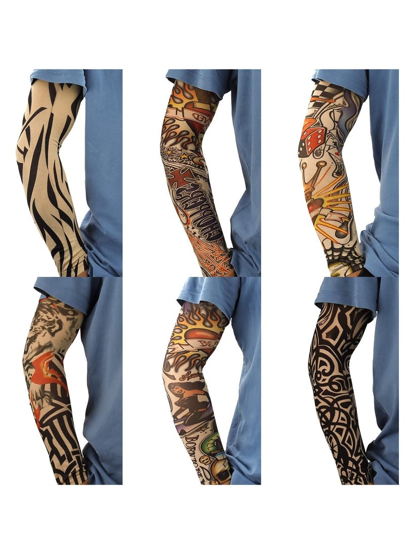 YARIEW Tattoo Sleeves for Men, 6Pcs Arm Sleeves Fake Tattoos Sleeves to Cover Arms Sun Protection Sleeves Tattoo Sleeve Covers Temporary Tattoo Sleeves for Men Halloween (Set 1) - Image 2