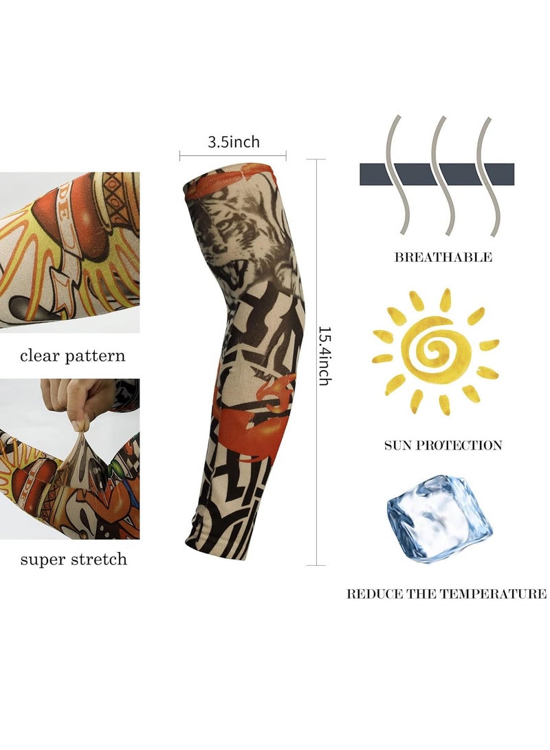 YARIEW Tattoo Sleeves for Men, 6Pcs Arm Sleeves Fake Tattoos Sleeves to Cover Arms Sun Protection Sleeves Tattoo Sleeve Covers Temporary Tattoo Sleeves for Men Halloween (Set 1) - Image 3