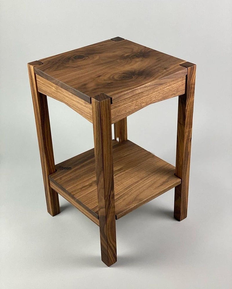 Streem Solid Sheesham Wood Lamp Side Table with Lower Shelf Style02 Brown - Image 1