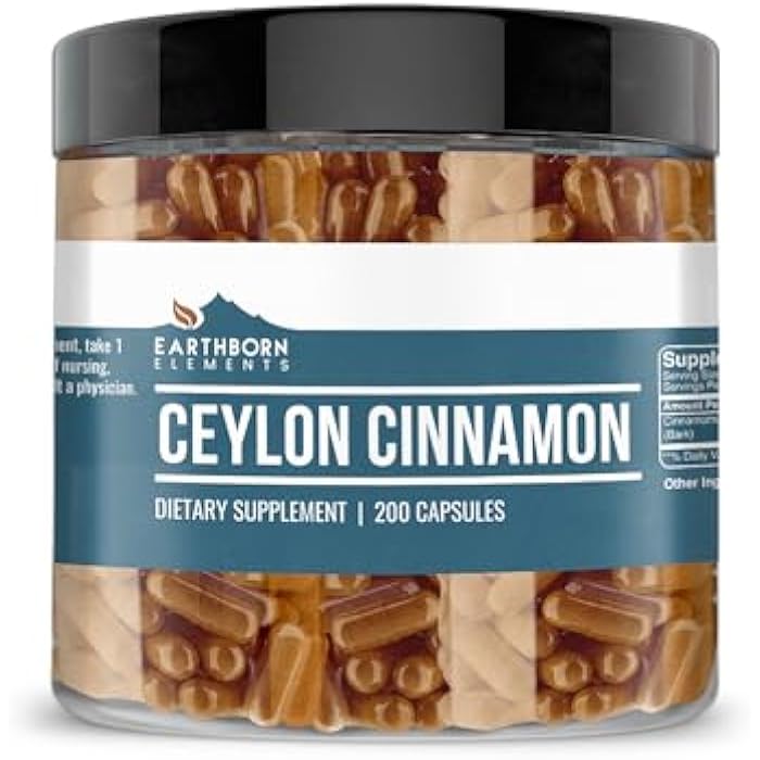 Earthborn Elements Ceylon Cinnamon 200 Capsules, Pure & Undiluted, No Additives - Image 1