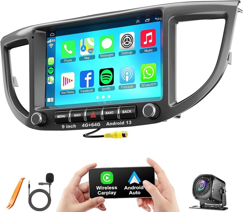 Adapter-Universe 4G+64G Car Radio for Honda CRV 2012 2013 2014 2015 2016, 9 Inch IPS Touch Screen CRV Stereo with Carplay&Android Auto,Blutooth& GPS Navigation, Back-up Camera&FM Radio - Image 1
