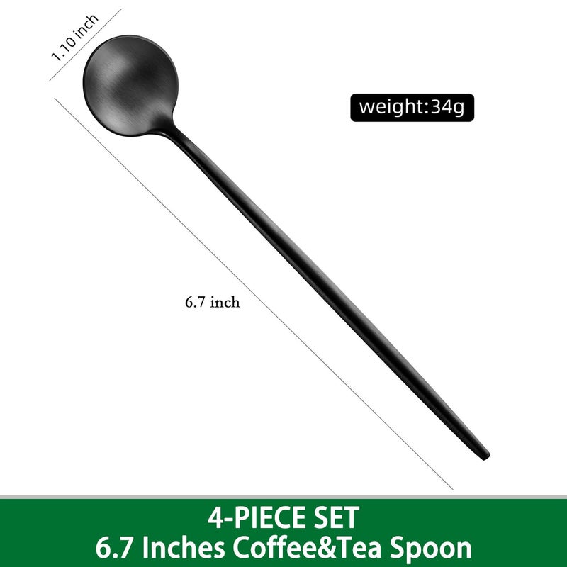 DEHOV 4 PCS 6.7 Inches Satin Black Stainless Steel 18/10 Coffee Spoons,Iced Tea Spoon,Espresso Stirring Spoons,Matte Black SS304 Teaspoons,Dessert Spoon,Long Coffee Spoons accessories - Image 2