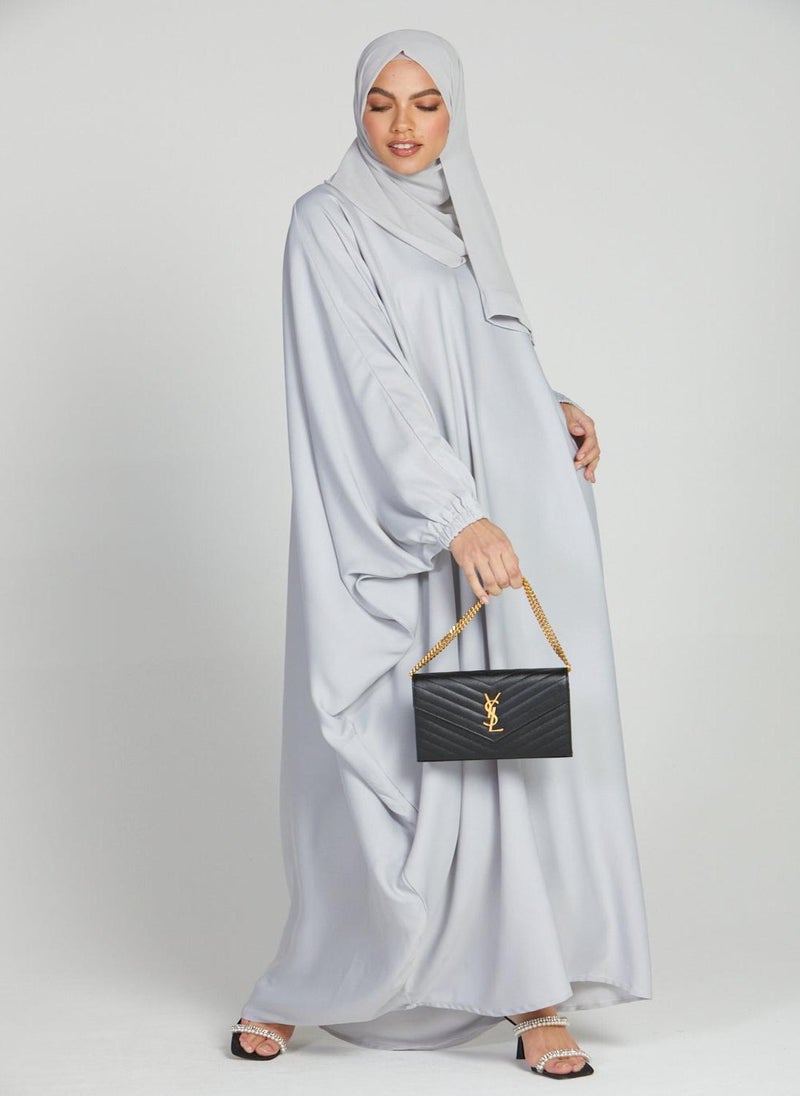 NUKHBAA Elegant Silver plain abaya wityh belt and Hijab-AB44  - Image 1